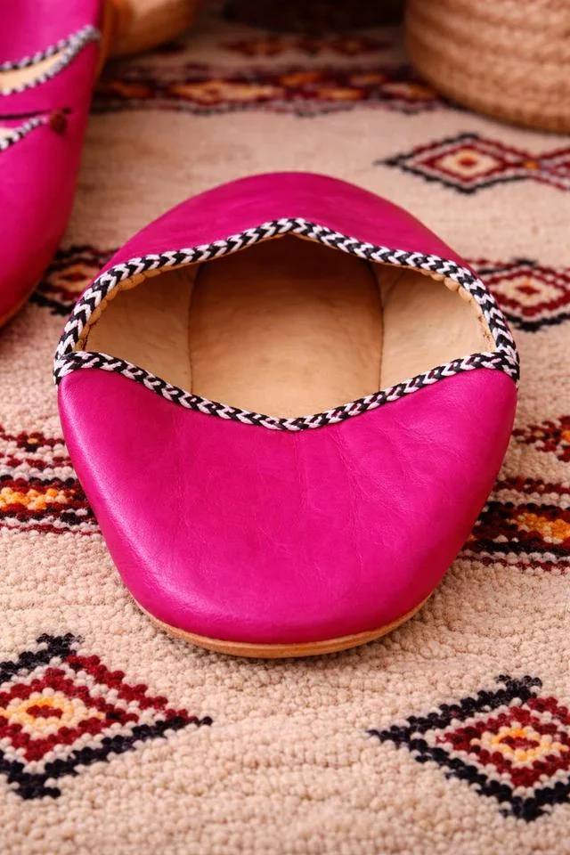 Babuchas marroquíes de piel auténtica fucsia nueva – photo 5